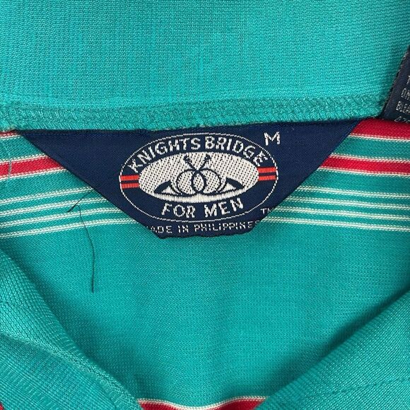 VTG Knights Bridge For Men Teal Red Striped Polo Shirt S/S Cotton Polyester Sz M - Picture 3 of 6